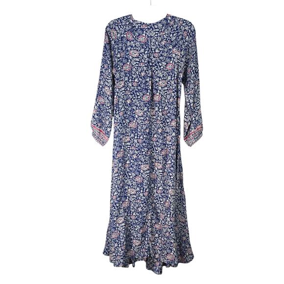 Natalie Martin Fiore Silk Maxi Dress XS Blue White Pelicano Floral Print Boho - Picture 3 of 11